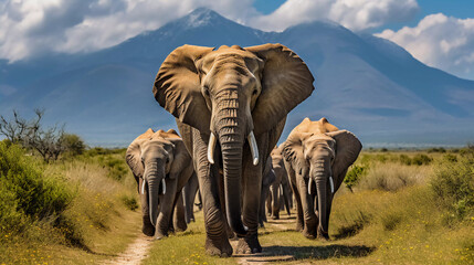 group of elephants  in Africa 