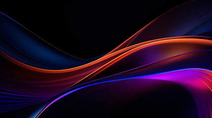 Dynamic lines on an abstract neon wallpaper set against a pitch-black background