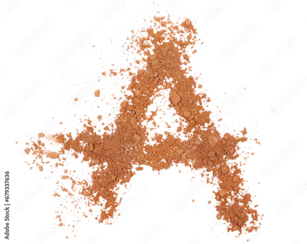 Wall mural Cocoa powder alphabet letter A, symbol isolated on white, clipping path