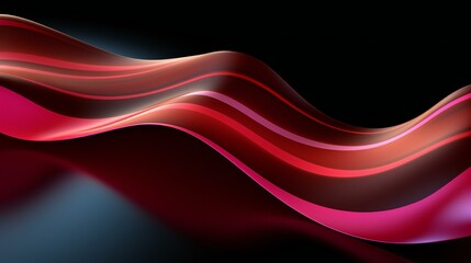 Dynamic Waves of Red and Pink Light Flowing Across a Dark Reflective Surface