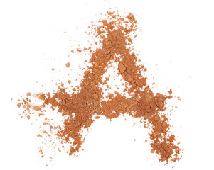 Cocoa powder alphabet letter A, symbol isolated on white, clipping path