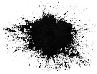 Black toner for a laser printer on a white background. Isolate powder toner. Big black grunge splash. coal