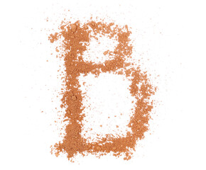 Cocoa powder alphabet letter b, symbol isolated on white, clipping path