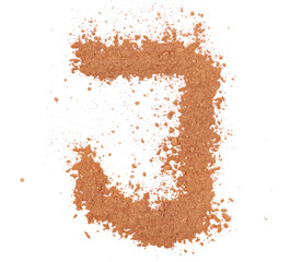 Cocoa powder alphabet letter J, symbol isolated on white, clipping path