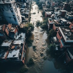 Fototapeta na wymiar Aerial View of City Flooding flooded streets, submerged buildings, urban landscape, disaster aftermath, emergency situation, environmental issue climate change effects, disaster response