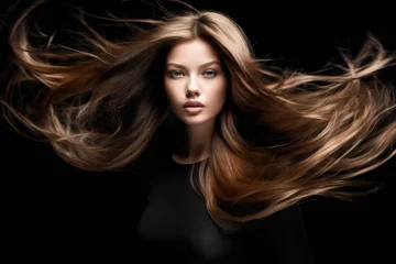 Portrait of Beautiful Woman with Long Straight Blonde Wavy Hair Flying in the Wind. Copy Space. © fotoyou
