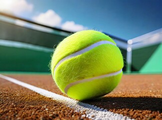 Tennis ball on court, closeup photography