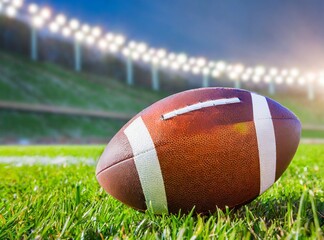American football ball on field closeup photography