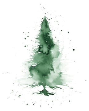 watercolour green christmas tree abstract
