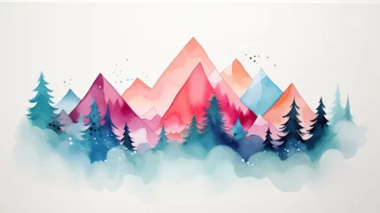Fotobehang Bergen Simple watercolor colorful mountains painting