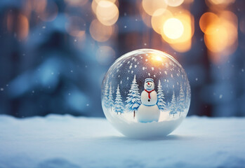 Fototapeta na wymiar christmas ball on snow generating by AI technology