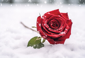 red rose on snow generating by AI technology