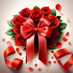 gift box with red ribbon generating by AI technology