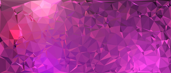 Triangle poly prism background with glowing illuminating light in pink purple tone color mosaic style pattern.