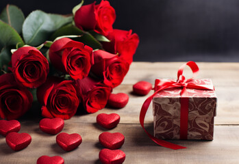 red roses and gift box generating by AI technology