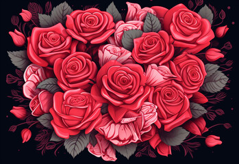 bouquet of red roses generating by AI technology