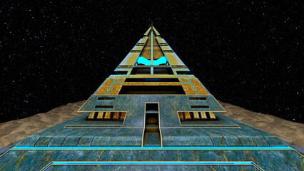 ピラミッド型の宮殿　3DCG レンダリング - obrazy, fototapety, plakaty