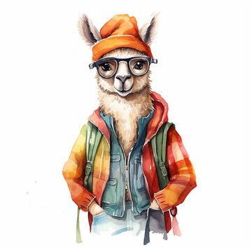 Lama in an orange hat and glasses