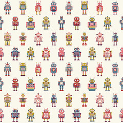 Naklejka premium Retro Tin Toys and Vintage Robots Pattern