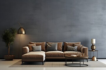  Modern cozy living room and blue wall texture background interior design