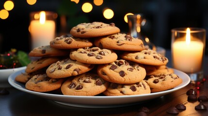 Indulge in the Irresistible Delight of Freshly Baked Chocolate Chip Cookies on a Plate