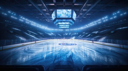 Celebrate championship readiness: Empty hockey field in a professional ice hockey arena