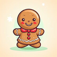 Fototapeta premium Cute Chibi Gingerbread Christmas Characters in Flat Design for Festive Cheer