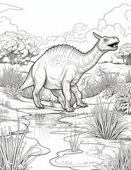 Prehistoric Encounter: Parasaurolophus Wadi Roaming in a Lush Landscape