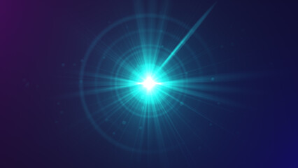 The star burst with brilliance, glow bright star, blue glowing light burst on a black background