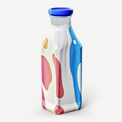 Vibrant Milk Bottle with Multicolored Paints in Flat Style on White Background