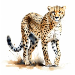 Graceful and Majestic: A Watercolor Cheetah on a White Background