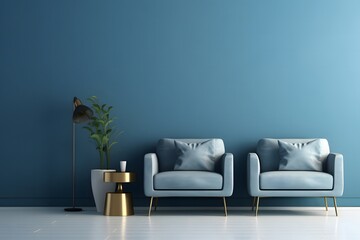  Modern cozy living room and blue wall texture background interior design