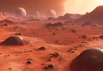 Photo mars surface alien planet landscape 3d illustration.AI generated