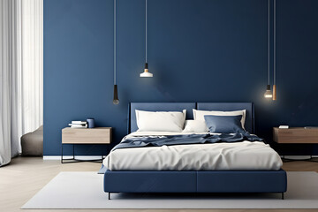  Stylish bedrooStylish bedroom interior in trendy blue.m interior in trendy blue.