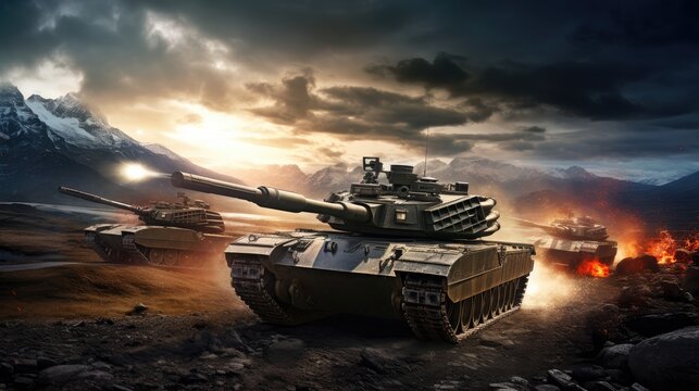 tanks encircling Earth, a futuristic warfare illustration