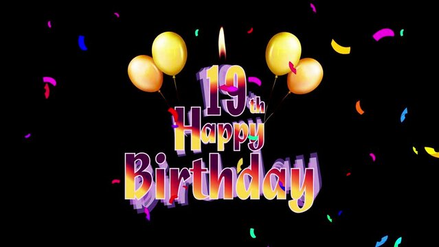Happy Birthday 19th Celebration Colorfull Fireworks Logo Design Videos