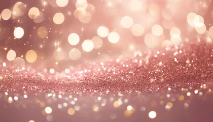Foto op Aluminium rose pink glitter with gold sparkles background defocused abstract christmas lights on background © RichieS