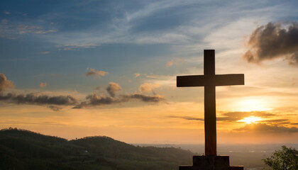 good friday concept cross with sunset in the sky background