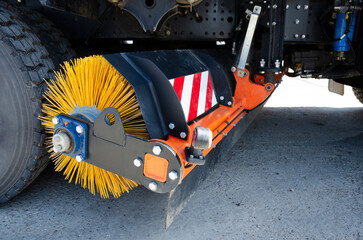 Street cleaner vehicle. A street cleaning truck.