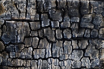 Burnt wood texture. Burnt piece of wood in a bonfire.