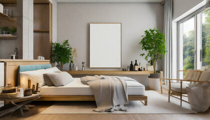 a beautiful canvas frame 3d mockup in modern living room bed room kitchen bathroom interior created with ai