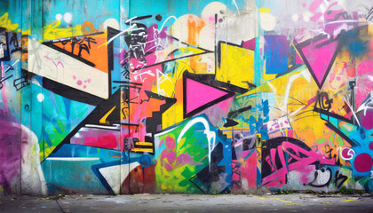 Naklejka premium walls in the form of collage work in the style of spray paint art covered with graffiti of different colors and styles