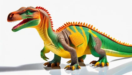 Rucksack herrerasaurus plastic toy isolated on white background with natural shadow herrera s lizard dinosaur on white bg © Richard