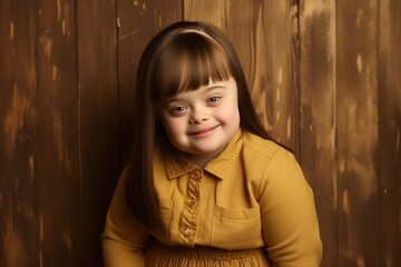 posing in front of the camera with a beautiful smile, a girl with down syndrome