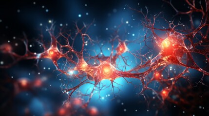 Conceptual illustration of neuron cells closeup AI generated illustration - obrazy, fototapety, plakaty