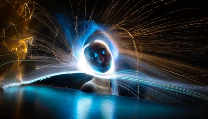 Foto auf Acrylglas lightpainting portrait new art direction long exposure photo without photoshop light drawing at long exposure cover art © Richard