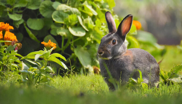rabbit in the garden hd 8k wallpaper stock photographic image