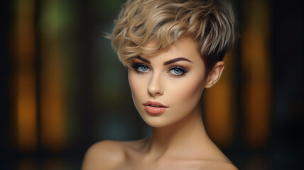 portrait of a beautiful young woman with short hair.
