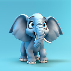 Elefante azul fofo e feliz isolado - Ilustração infantil 3d