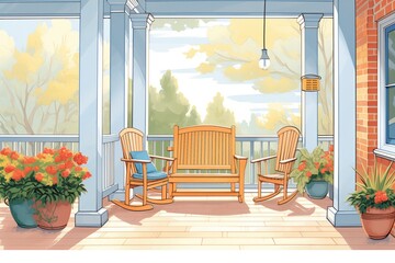 porch pillars of a distinctive cape cod home, magazine style illustration